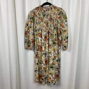 Jessakae Tan&Cream Fall Floral Smocked Bodice Long Sleeve Dress Sz.12-14Y